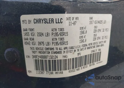 2008 Chrysler Pt Cruiser Lx z USA, uszkodzony, nr VIN 3A8FY48B88T132124